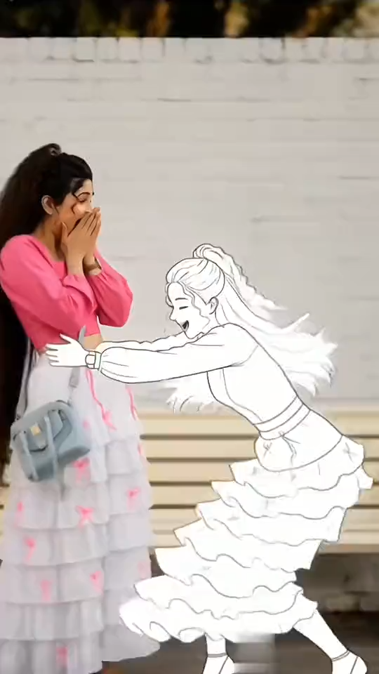 AI Doodle Dance Partner template — real person beside a white sketch dance partner